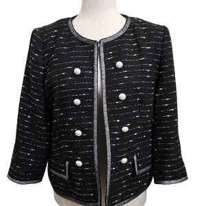 Mary Kay Nicole Miller Tweed Blazer Jacket Womens 14P‎ Oldmoney Pearl Buttons
